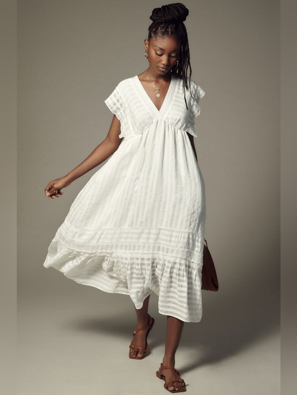 Anthropologie V-Neck Ruffled Tiered Babydoll Dress